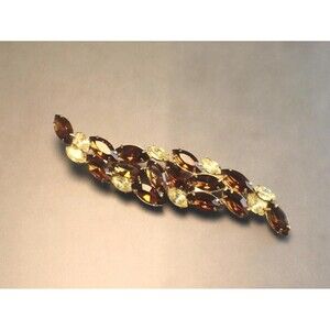 Huge Topaz & Citrine Rhinestone Brooch 4" Vintage Pin